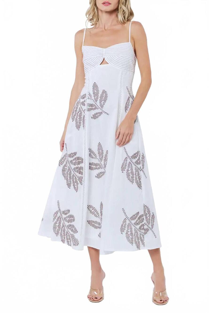 NEW CIEBON stitch detail midi dress in white